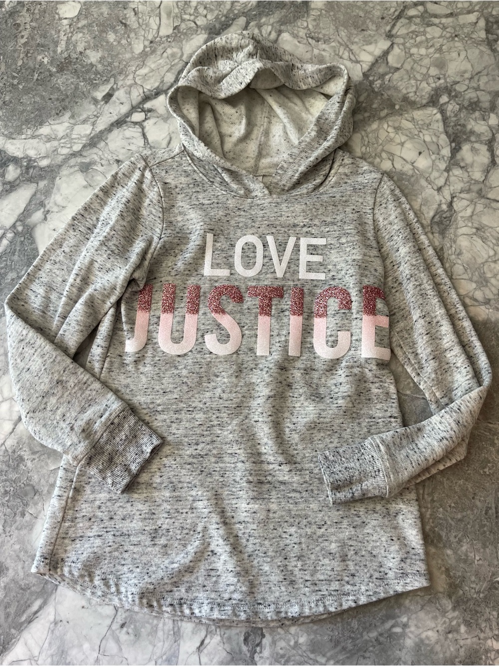 Justice Gray Hooded sweatshirt with Pink Ombre JUSTICE Logo